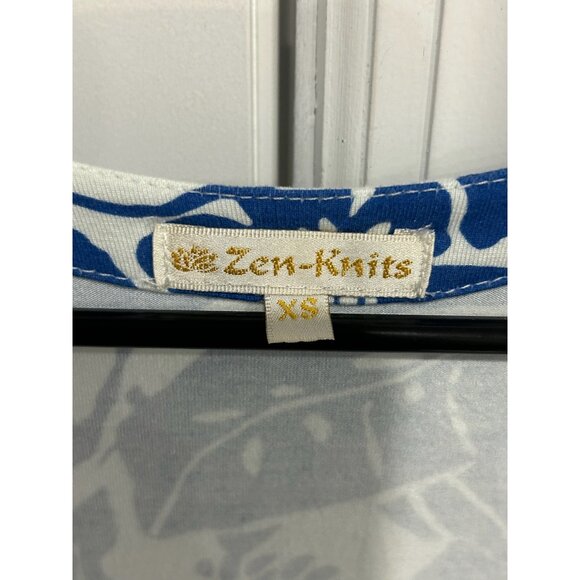 Zen-Knits Sleeveless Tropical Floral Midi Dress Blue White Sz XS Beach Bohemian - Picture 5 of 11